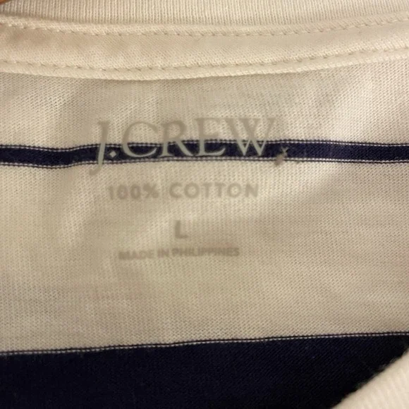 J Crew Men's White Navy Blue Striped Lightweight Short Sleeve T-shirt Size L - Picture 5 of 5